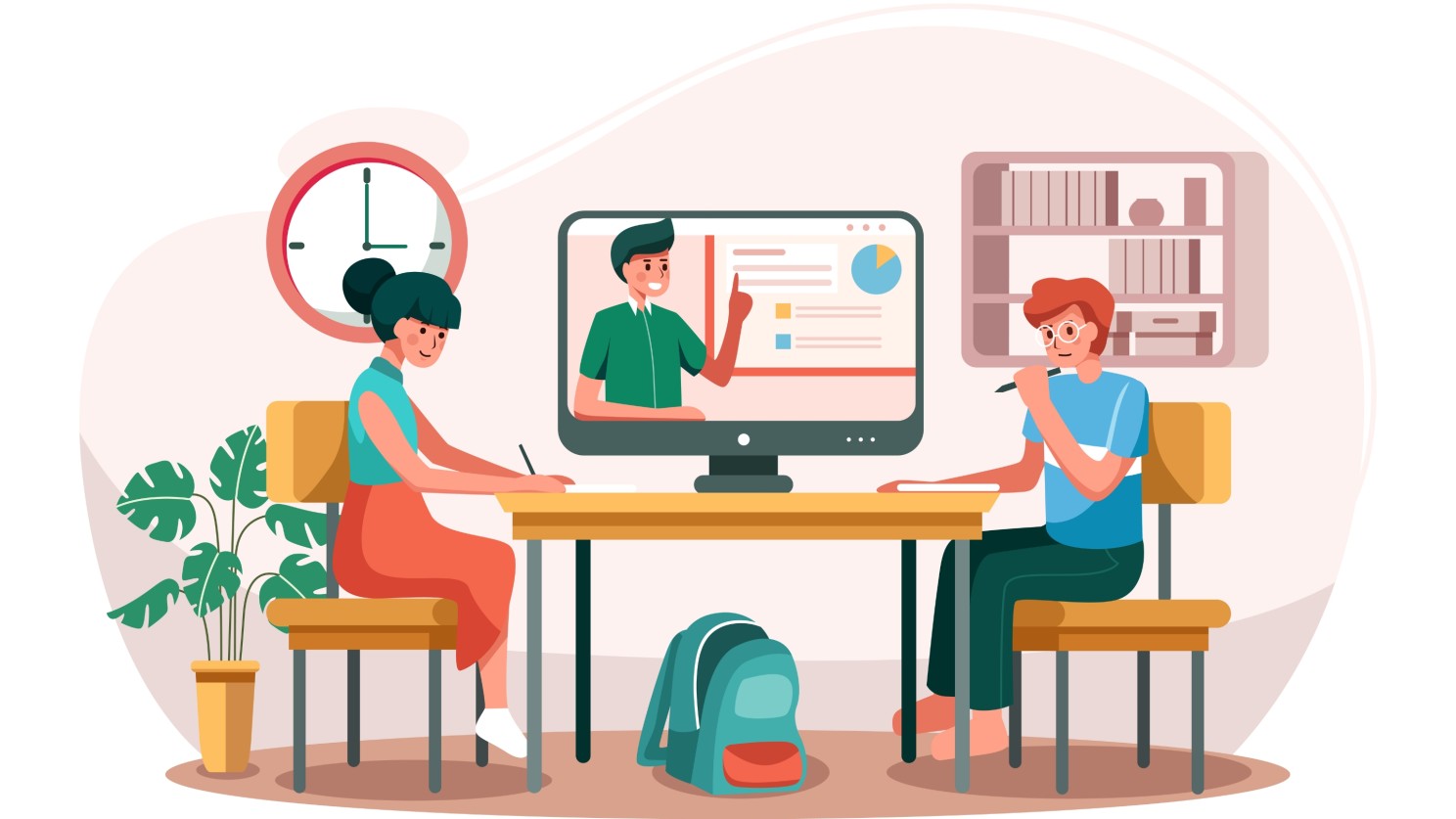 students learning from human teacher